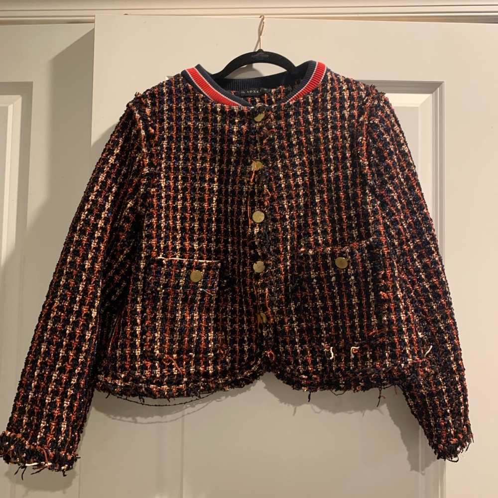 Soncy Plus Size Tweed Track Jacket